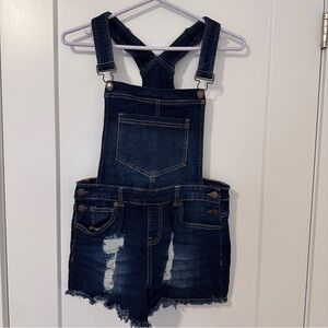 Dickies Distressed Blue Bib Denim Short Overalls Shortalls Size Medium Women’s